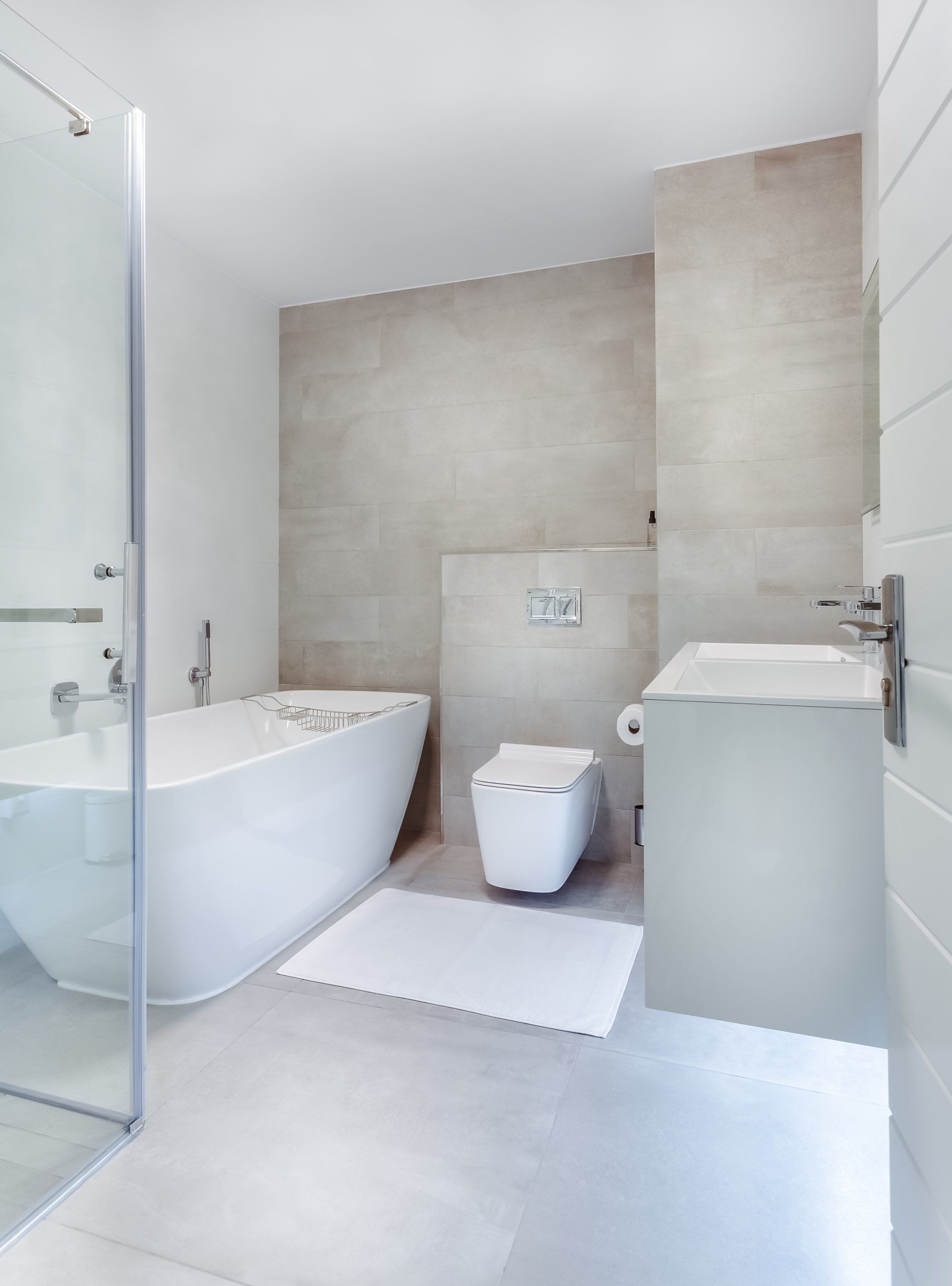 white bathroom with grey marble wall  design